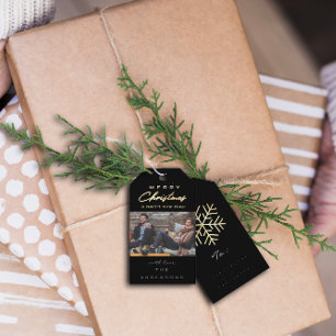 Frohe Weihnacht-Geschenk-Foto-Schwarz-grauer Geschenkanhänger