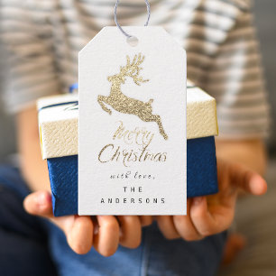 Frohe Weihnacht-Geschenk Script Goldweißes Grau Geschenkanhänger
