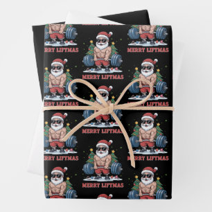 Frohe Weihnacht Gewichtheben Weihnachtsmann Fitnes Geschenkpapier Set