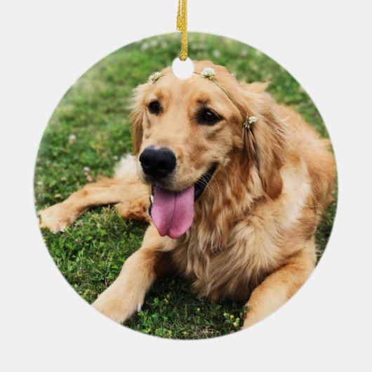 Frohe Weihnacht-goldener Retriever | Ihr HundeFoto Keramik Ornament (Hinten)