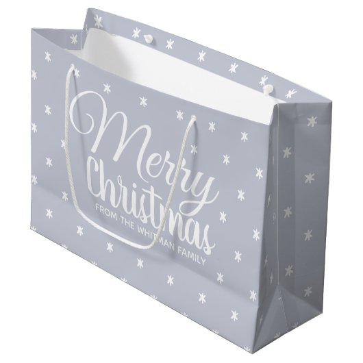 Frohe Weihnacht-Grau Große Geschenktüte (Vorderseite Schrägansicht)