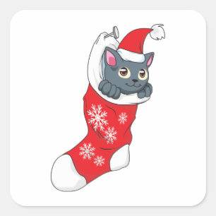 Frohe Weihnacht-graue Kätzchen-Katzen-rotes Quadratischer Aufkleber
