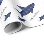 Frohe Weihnacht-Haifisch-blauer schwarzer Büffel Geschenkpapier (Rolleneckpunkt)