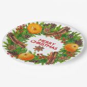 Frohe Weihnacht-Kranz-immergrüne Aquarell-Frucht Pappteller (Schrägansicht)