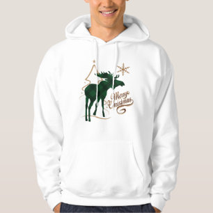 Frohe Weihnacht-Land-Art-Grün-karierte Elche Hoodie