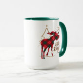 Frohe Weihnacht-Land-Art-rote karierte Elche Tasse (VorderseiteRechts)