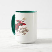 Frohe Weihnacht-Land-Art-rote karierte Elche Tasse (Vorderseite Links)