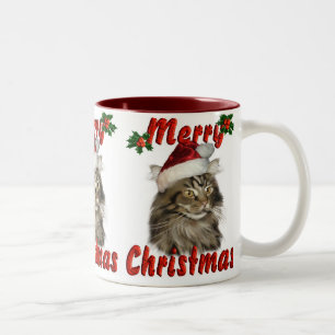 Frohe Weihnacht-Maine-Waschbär-Katze Zweifarbige Tasse