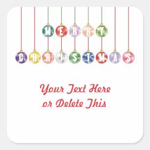 Frohe Weihnacht-mehrfarbige Glasball-Verzierungen Quadratischer Aufkleber