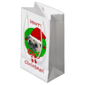 Frohe Weihnacht-Mops Kleine Geschenktüte (Vorderseite Schrägansicht)