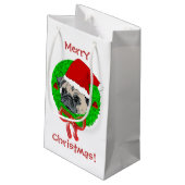 Frohe Weihnacht-Mops Kleine Geschenktüte (Rückseite Schrägansicht)
