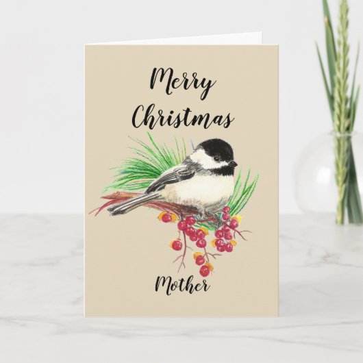 Frohe Weihnacht-Mutter-Aquarellchickadee-Kunst Feiertagskarte (Vorderseite)
