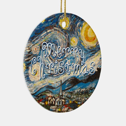 Frohe Weihnacht-neu gestrichene sternenklare Nacht Keramikornament (Rechts)
