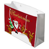 Frohe Weihnacht-niedlicher Weihnachtsmann-Cartoon Große Geschenktüte (Rückseite Schrägansicht)
