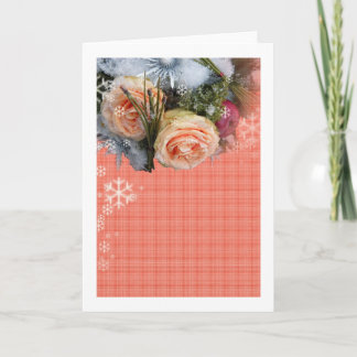 Frohe Weihnacht-Pfirsich-Rosen kariert Feiertagskarte