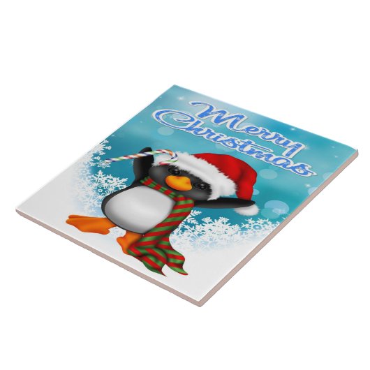 Frohe Weihnacht-Pinguin Fliese/Trivet Fliese (Seite)