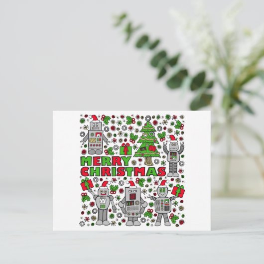 Frohe Weihnacht-Roboter Feiertagspostkarte (Stehend Vorderseite)