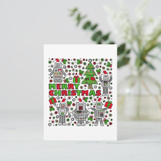 Frohe Weihnacht-Roboter Feiertagspostkarte (Stehend Vorderseite)