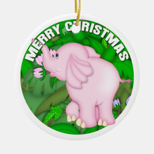 Frohe Weihnacht-rosa Elefant Keramikornament (Vorne)