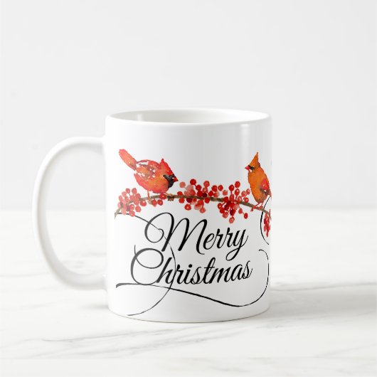 Frohe Weihnacht-rote Kardinals-mit Monogramm Kaffeetasse (Links)