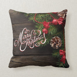 Frohe Weihnacht-rustikale Feiertags-Holz-Girlande Kissen