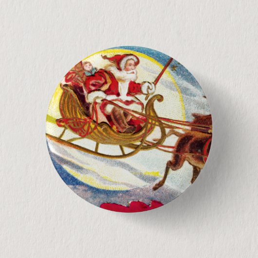 Frohe Weihnacht-Sankt-Pferdeschlitten Button (Vorderseite)