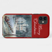 Frohe Weihnacht-Sankt-Pferdeschlitten-Schnee-und Case-Mate iPhone Hülle (Rückseite (Horizontal))