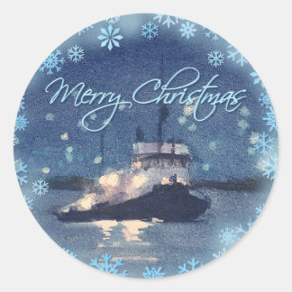 FROHE WEIHNACHT-SCHLEPPER-BOOT durch SHARON SHARPE Runder Aufkleber