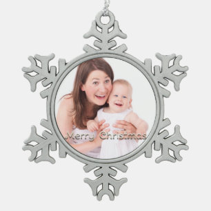 Frohe Weihnacht-Schneeflocke-personalisiertes Foto Schneeflocken Zinn-Ornament