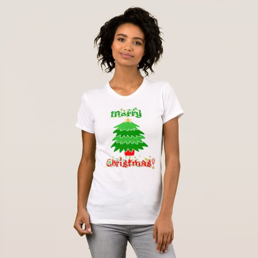 Frohe Weihnacht-Schneeflocken und Baum T-Shirt (Vorne ganz)