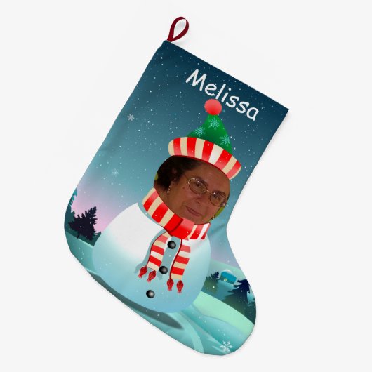 Frohe Weihnacht-Schneemann Großer Weihnachtsstrumpf (Vorderansicht (hängend))