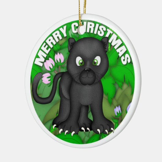 Frohe Weihnacht-schwarzer Panther Keramik Ornament (Links)