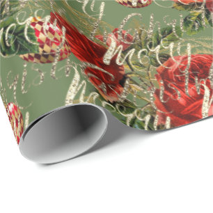 Frohe Weihnacht-Skript-Flitter-Goldrot-Minze Geschenkpapier