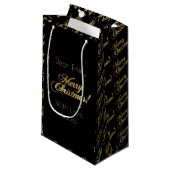 Frohe Weihnacht-Skript-Imitat-Goldfolie elegant Kleine Geschenktüte (Vorderseite Schrägansicht)