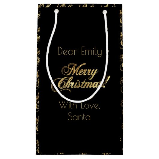 Frohe Weihnacht-Skript-Imitat-Goldfolie elegant Kleine Geschenktüte (Vorderseite)