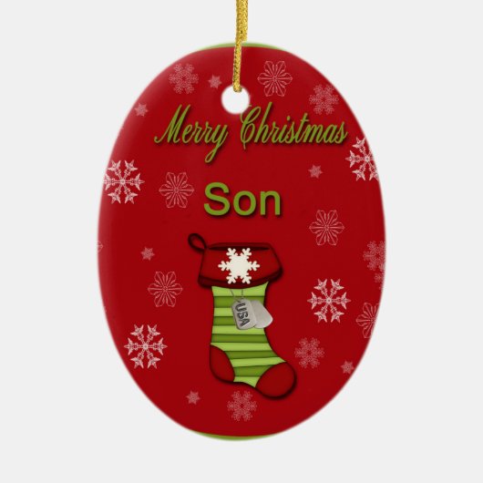 Frohe Weihnacht-Sohn Keramikornament (Vorne)