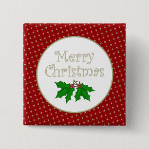 Frohe Weihnacht-Stechpalmen-Knopf Button