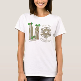 Frohe Weihnacht-Stechpalmen-Stilett-Schneeflocke-T T-Shirt