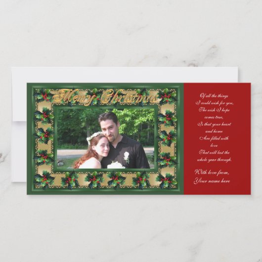Frohe Weihnacht-Stechpalmenrahmen-Fotokarte Feiertagskarte (Vorderseite)