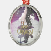 Frohe Weihnacht-Tänzer Silbernes Ornament (Links)