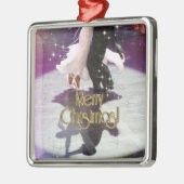 Frohe Weihnacht-Tänzer Silbernes Ornament (Links)