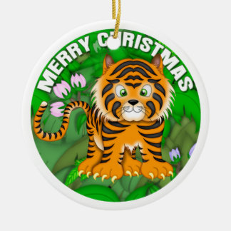 Frohe Weihnacht-Tiger Keramik Ornament
