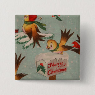 Frohe Weihnacht-Vintage Vögel Button