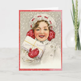Frohe Weihnacht-Vintages Mädchen Snowy Feiertagskarte