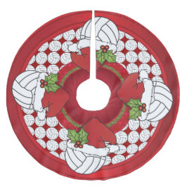 Frohe Weihnacht-Volleyball-Liebhaber Polyester Weihnachtsbaumdecke