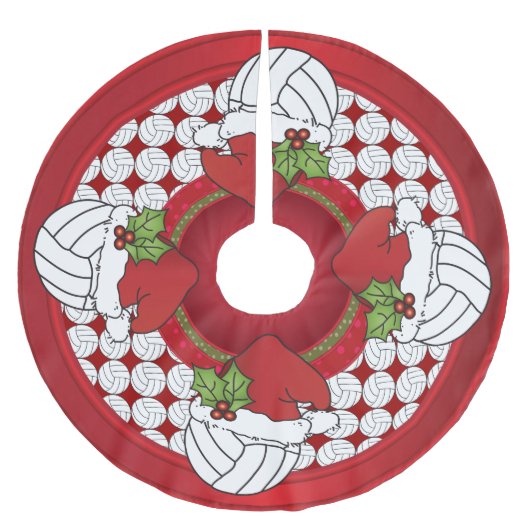 Frohe Weihnacht-Volleyball-Liebhaber Polyester Weihnachtsbaumdecke (Vorderseite)