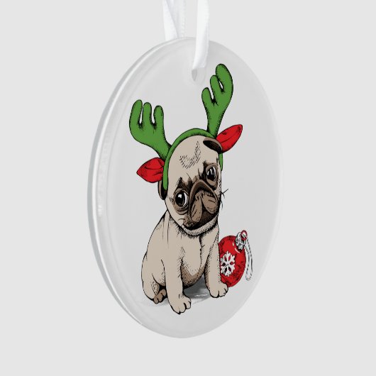 Frohe Weihnacht-Welpen-Mops Ornament (Vorderseite)