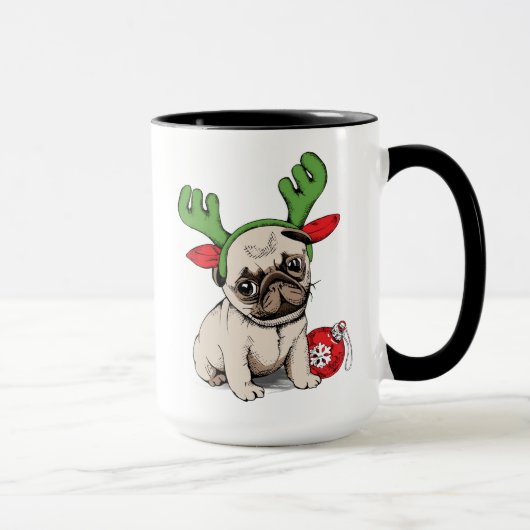 Frohe Weihnacht-Welpen-Mops Tasse (Rechts)
