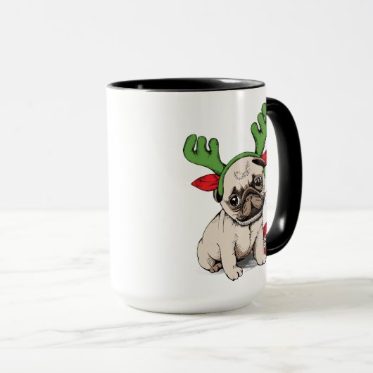 Frohe Weihnacht-Welpen-Mops Tasse (VorderseiteRechts)