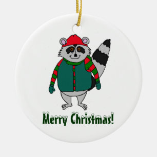 Frohe Weihnacht-Winter-Waschbär-Verzierung Keramik Ornament